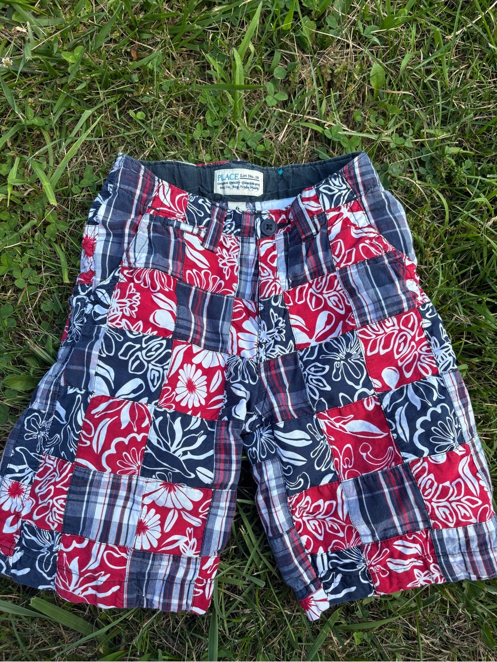 The Children's Place Red Navy White Patchwork Shorts